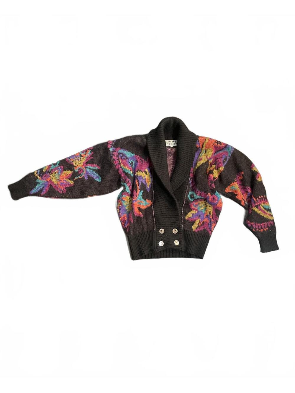 Jaeger Mohair Floral Shawl Collar Cardigan Small UK Made